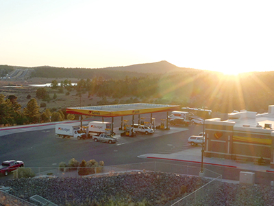 aerial photo of love's truck stop at sunrise