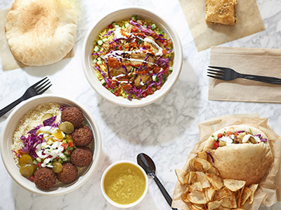 Naf Naf Middle Eastern Grill food options like pita and falafel