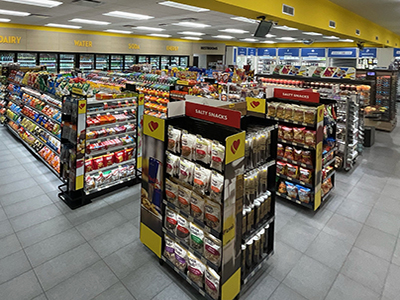 view of Love's food and snack offerings inside a travel stop
