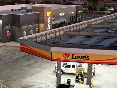 Love's Travel Stop canopy in front of the store. 